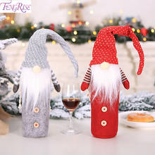 Fenglise-Funda de Papá Noel para botella de vino, decoración navideña para el hogar, medias de Navidad, regalos, Xams, decoración 2019 2024 - compra barato