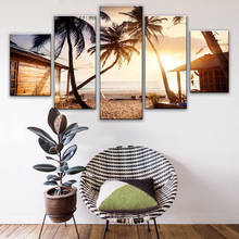 Pinturas de arte em tela, pinturas, visão do mar, praia, parede, para sala de estar, quarto, 5 painéis, decoração, cartaz de parede 2024 - compre barato