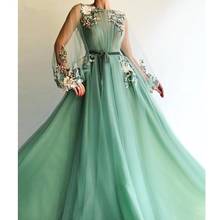 Green Prom Dresses 2022 Women Formal Party Night Long Vestidos De Gala Long Sleeves Evening Dress Elegant Illusion Robe De Soire 2024 - buy cheap