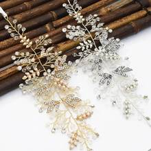 New Handmade High Quality Gold Color Bridal Pearl Leaves Crystal Flower Headbands Wedding Hair Accessories 2024 - buy cheap