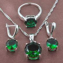 Conjuntos de jóias de cristal feminino estilo russo cor prata colar verde design redondo pingente brincos anéis venda quente 2024 - compre barato