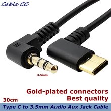 Gold-plated elbow Type-c to 3.5mm male 90 degree audio adapter cable mobile phone car AUX speaker earphone ear cable 0.3m 2024 - buy cheap