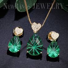 Newranos conjunto de joias de cristal natural sfx0011214, joias femininas com pingente de gota ou colar, cor verde 2024 - compre barato