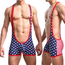 Mens Bodysuits American Flag Printed Penis Pouch for Mens Jumpsuits Suspender Wrestling Singlet Leotard Sexy Mens Clothes Cotton 2024 - buy cheap