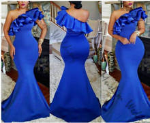 Vestido de noite azul royal, sexy, de um ombro, sereia elegante, vestido africano de baile, 2020 plus size, cetim apertado, vestido especial para ocasião 2024 - compre barato