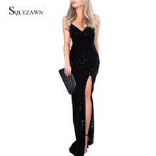 Deep V Neck Glitter Dress Women Wrap Ruched Sleeveless Black Long Dresses Ladies Cocktail Nightclub Party Dress Vestidos 2020 2024 - купить недорого
