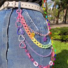 2021 Hip Hop Pants chain rainbow resin punk Acrylic Flower Charm Pants Trousers chain Jewelry 2024 - buy cheap