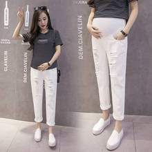 Белые джинсы с дырками, джинсовая одежда для беременных, штаны для кормящих женщин, комбинезон для беременных, длинные леггинсы с поддержкой живота 2024 - купить недорого