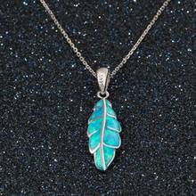 Fashion Big Leaves Pendant Necklace Silver Color Blue Opal Long Sweater Chain Necklace Women Colar Bijoux Femme Boho Jewelry 2024 - buy cheap