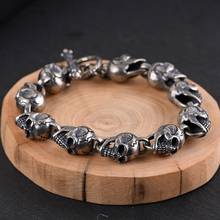 Pulsera de plata tailandesa para hombre, brazalete de plata S925 con diseño de calavera tridimensional, artesanía retro, nueva 2024 - compra barato