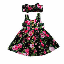 Toddler Kids Baby Girl Summer Sleeveless Party Princess Floral Button Dress Baby Girl 2Pcs Pageant Clothes New 2024 - buy cheap