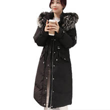 Женская белая куртка на утином пуху, утолщенная теплая куртка с натуральным мехом, приталенное пуховое пальто средней длины, Женская парка, doudoune femme XC009 2024 - купить недорого