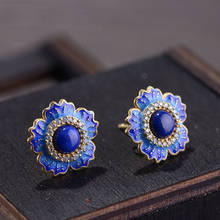 FNJ Shaolan Flower Earrings 925 Silver Original Pure S925 Sterling Silver Stud Earring for Women Jewelry Red Agate Lapis Lazuli 2024 - buy cheap