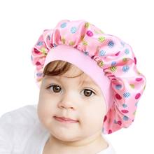 Cute Pattern Bonnet Night Sleep Hair Cap for Children Kids Satin Wide-brimmed Elastic Turban Hat Girl Boy Hair Accessories Care 2024 - buy cheap