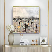 Poster abstrato de rua dourado feito à mão, poster de parede, estilo moderno, pintura em tela, arte, corredores, decoração exclusiva de sala de estar 2024 - compre barato