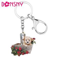 Bonsny-llaveros de acrílico para el Día de San Valentín para mujer, canasto con forma de rosa para el perro Yorkshire, anillo para mujer, chica, bolso para adolescentes, monedero, regalo de decoración 2024 - compra barato