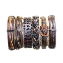 6pcs/lot brown wrap real leather bracelet men friendship Bracelets bangles for women pulseira masculina mujer bracciale uomo S76 2024 - buy cheap