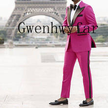 Gwenhwyfar Fuchsia Business Men Suits One Button Peaked Lapel Two Piece Jacket Pants Formal Wedding Groom Tuxedos 2024 - buy cheap