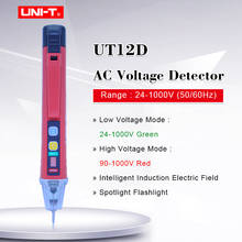 Detector de voltagem ac sem contato UNI-T ut12d, lápis de teste elétrico 50/60hz 24v ~ 1000v, indicação de led e baixa tensão 2024 - compre barato