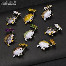 Imixlot 2021 NEW Fashion Hold Flower Hedgehog Brooch Pins Multicolor Enamel Ainmal Brooches Cartoon Badge Jewelry Gift for Women 2024 - buy cheap