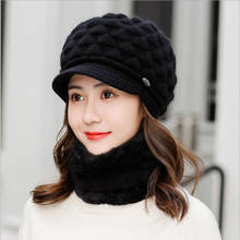2021 New Women Knitted Hats Set Scarf Autumn Winter Rabbit Fur Hats for Women Ladies Beanie Warm Hats 2024 - buy cheap