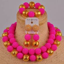 Fuchsia Pink Nigerian Wedding African Beads Royal Blue Jewelry Set For Women FZZ45 2024 - buy cheap