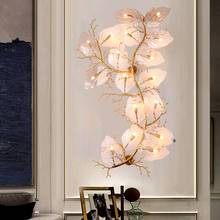 Light luxury postmodern hand-made glass wall lamp Sales office model room exhibition hall bedroom aisle leaf copper wall lamp 2024 - buy cheap