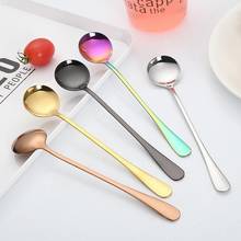 Juego de vajilla Multicolor de acero inoxidable, cuchara de té, postre, café, helado, accesorios de cocina de mango largo 2024 - compra barato