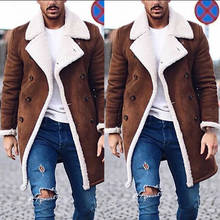 Fashion Men's Fur Fleece Trench Coats Lapel Long Sleeve Warm Fluffy Overcoat Slim Men Double Breasted Jackets Outerwear 2024 - buy cheap