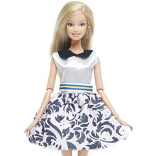 Conjunto de Vestido corto sin mangas hecho a mano para niños, falda estampada, ropa informal, traje de citas, accesorios de ropa para muñeca Barbie, juguete 2024 - compra barato