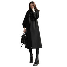 Abrigo negro de estilo Hepburn para mujer, de longitud media abrigo de lana, Delgado, suelto, popular, de alta calidad, para invierno 2024 - compra barato