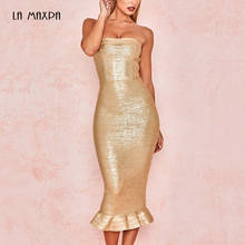 2020 New Women's Strapless Party Dress Gold-plated Bandage Dress Sexy Bodycon Fashion Party Dress Gold Fishtail Dress 2024 - buy cheap