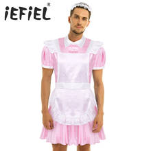 Mens Adults Gay Sissy Maid Roleplay Cosplay Costume Outfit Puff Sleeve Dress with Apron and Headband for Crossdresser Clothes 2024 - buy cheap