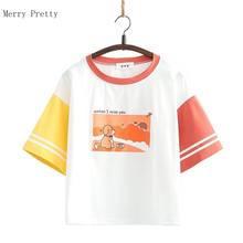 Cartoon Dog Print Casual Women Harajuku T-Shirts 2021 Summer Short Sleeve O-neck Ladies Kawaii Cute Patchwork Basic Tops Tees 2024 - buy cheap