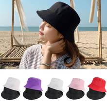 Chapéu de pescador reversível, simples, de cor sólida, chapéu estilo panamá, aba larga, protetor solar, hip hop, dobrável 2024 - compre barato