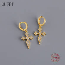 OUFEI-pendientes de gota para mujer, aretes de Plata de Ley 925 con diamantes de imitación geométricos cruzados, joyería de plata B1134 2024 - compra barato