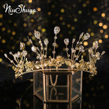 NiuShuya Fashion Design CZ Crystal Bridal Hairband Crown Gold Leaf  Wedding Tiara Hair Accessories Prom Pageant Crowns Headband 2024 - buy cheap