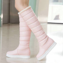 2020 inverno quente de pelúcia mulher botas de neve plataforma plana com senhoras joelho botas altas deslizamento em sapatos quentes de inverno feminino preto rosa 2024 - compre barato