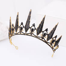 Coroa real barroca preta, nova joia de luxo, lindo, cristal, king, queen, para festa, acessório de cabelo para casamento 2024 - compre barato