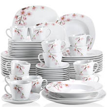 VEWEET ANNIE 60 шт. белый керамический розовый цветочный набор фарфоровых тарелок с обеденной тарелкой, тарелкой для супа, десертной тарелкой, чашками и блюдцами 2024 - купить недорого