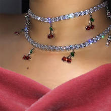 Colares femininos de cereja e cristal, corrente da moda para mulheres, pingente quadrado de cor prata para clavícula, joias para presente, 1 peça 2024 - compre barato