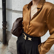 Blusa de cetim feminina, camisa vintage estilo francês, manga comprida, novo modelo de primavera e outono 2021, blusa solta 2024 - compre barato