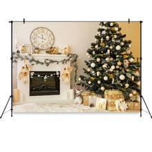 Mocsicka-Fondo de Navidad para estudio fotográfico, reloj de chimenea interior, fondo fotográfico, árbol de Navidad 2024 - compra barato