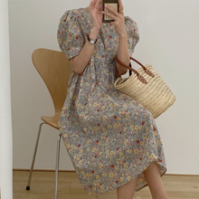 Vestido Vintage largo plisado con flores para mujer, ropa informal de verano, con cuello redondo, cintura alta, 2021 2024 - compra barato