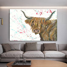 Pintura a óleo de animal selvagem de vaca highland, posteres e impressões, imagem de arte de parede para sala, decoração de casa, quadros 2024 - compre barato