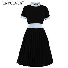 Enyuever vestido feminino azul e preto, de retalhos, laço gola curta, robe, pin up, vestidos vintage elegantes, 50s, 60s, roupas retrô 2024 - compre barato