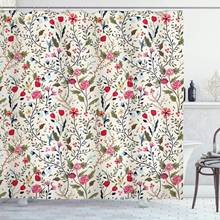 Cortina de chuveiro floral vibrante colorida imagem complexa pássaros com folhas e bolinhas decoração de banheiro 2024 - compre barato