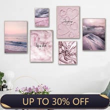 Pink Purple Landscape Poster Beach Snow Mountain Feather Life Beautiful Home Wall Art Decoration Canvas Painting Picture 2024 - buy cheap