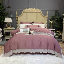 Conjunto de cama de renda de algodão do egito 2021 luxo 600tc com strass, capa de edredom, fronhas, capa de travesseiro, queen king size, 4/6/7pçs 2024 - compre barato