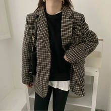 Blazer corto a cuadros para mujer, abrigo de lana elegante con cuello con muescas, chaqueta cálida, trajes de invierno 2024 - compra barato